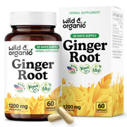 Wild & Organic Ginger Root Capsules bottle front for easy daily immune and digestion support.
