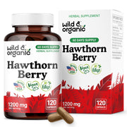 Wild & Organic Hawthorn Berry Capsules bottle on white, convenient overall support option.