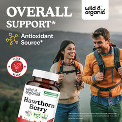 Wild & Organic Hawthorn Berry Capsules close-up highlights easy-to-take design.