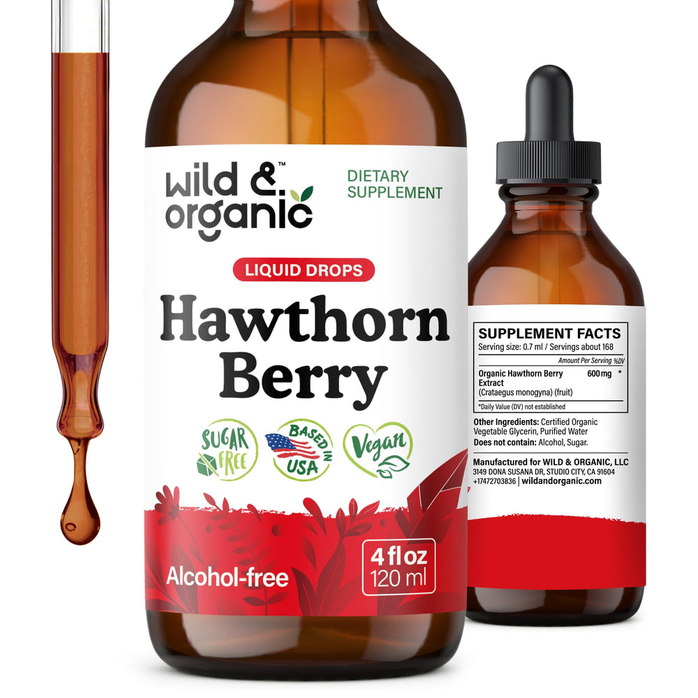 Wild & Organic Hawthorn Berry Tincture bottle for easy daily use