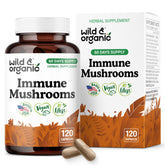 Wild & Organic Immune Mushroom Blend bottle front for daily wellness support.