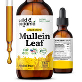 Wild & Organic Mullein Drops bottle front with brand logo on a clean label.