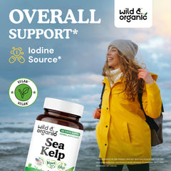 Wild & Organic Sea Kelp capsules close up showing easy-to-swallow design