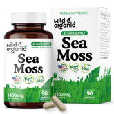 Wild & Organic Sea Moss Capsules bottle front for daily wellness support.