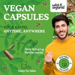 Wild & Organic vegan capsules outer pack illustrating plant-based supplement.