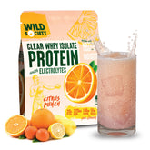 Wild Society Clear Whey Citrus Punch bottle highlights refreshing post-workout hydration