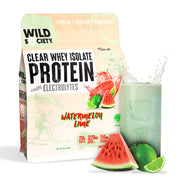 Wild Society Clear Whey Watermelon Lime bottle, refreshing post-workout protein with electrolytes.