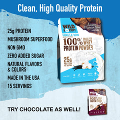 Wild Society grass-fed whey protein scoop shows easy mixing and convenience.