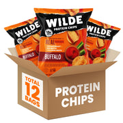 WILDE Chips Buffalo bag shows crispy protein snack for keto-friendly fueling.