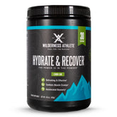 Wilderness Athlete Hydrate lemon-lime tub shown for optimal outdoor hydration.