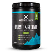 Wilderness Athlete Hydrate lemon-lime tub shown for optimal outdoor hydration.