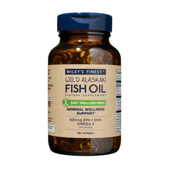 Wiley's Finest Easy Swallow Minis bottle pour showing convenient two-per-day dose.