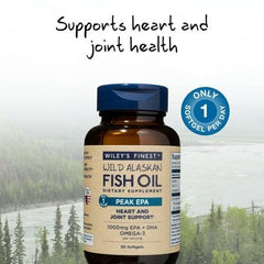 Front-label view of Wiley's Finest Peak EPA shows 1000mg per serving for daily omega-3 support.