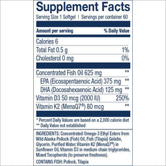 Wiley's Finest bottle close-up showing burpless omega-3 softgels for easy swallowing