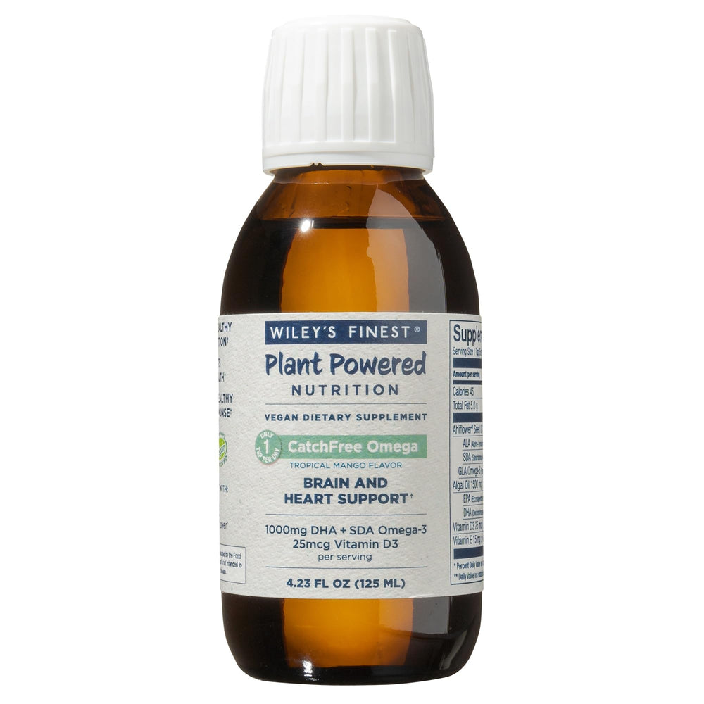 Wiley's Finest CatchFree algae oil bottle—vegan omega-3 source for daily balance
