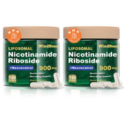 Windboss Liposomal NAD+ bottle highlights advanced delivery for energy support.