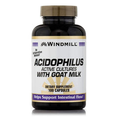 Windmill Acidophilus Goat Milk bottle with 100 capsules for daily probiotic support