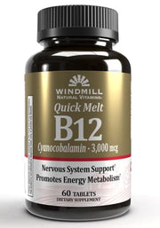 Windmill B-12 Quick Melt tablets in bottle for easy daily use.