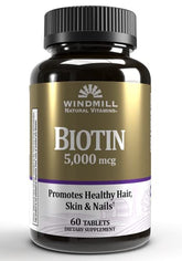 Windmill Biotin 5000mcg tablet for daily use supports hair and nails health.