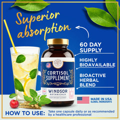 Windsor Botanicals ashwagandha extract capsule indicating adaptogenic support.
