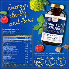 Windsor Botanicals cortisol label detail showing the calming ingredient blend.
