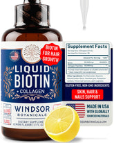 WINDSOR BOTANICALS biotin liquid bottle for easy daily use supporting hair health.