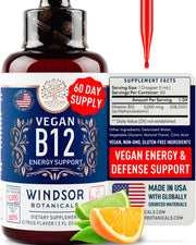 Windsor Botanicals Vegan B12 Liquid bottle pour showing citrus flavor for daily use