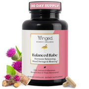 Winged Wellness Balance Babe bottle front shows premium hormone balance packaging.