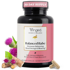 Winged Wellness Balance Babe bottle front shows premium hormone balance packaging.