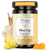 Winged Wellness Rise Up bottle showing energy gummies for daily focus