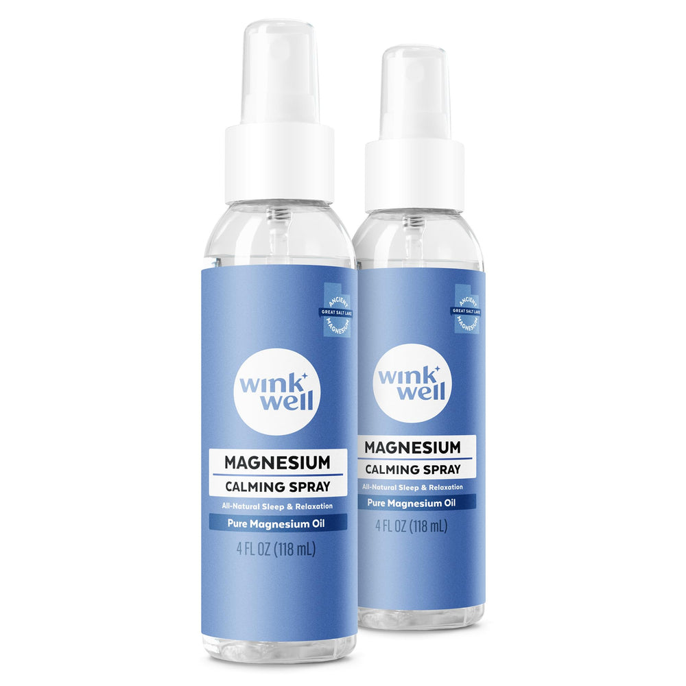 Wink Naturals WinkWell magnesium spray 2-pack bottles for easy nightly relaxation.