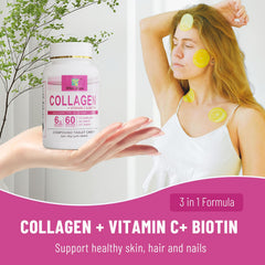 Wins Town collagen tablet close-up shows glossy tablets for skin and hair benefit.