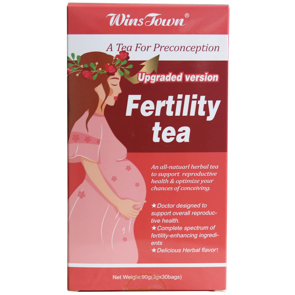 Wins Town Fertility Tea packaging with travel-friendly foil pouch to preserve freshness.