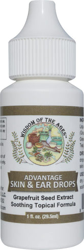 Wisdom of the Ages Advantage Skin & Ear Drops bottle front for topical relief.