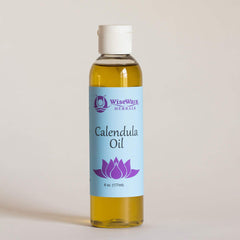 Wise Ways Calendula Oil bottle—organic skin care for minor irritations and sensitive skin.