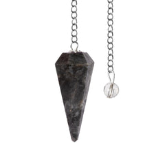 Wish Well larvikite pendulum with crystal ball on chain for focused divination sessions.