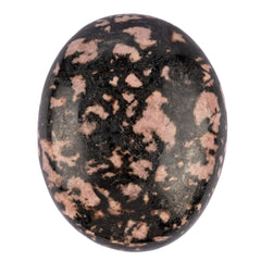 Wish Well Rhodonite palm stone close-up for meditation and calming energy