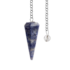 Wish Well Sodalite pendulum with crystal ball on chain for meditation and intuition.