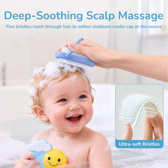 Wishbird in bath time routine demonstration for cradle cap care.