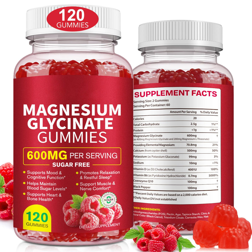 WLCTJIAYOU Magnesium Glycinate Gummies Raspberry bottle shows sugar free, high absorption daily balance