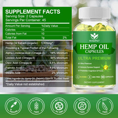 WOGORGT hemp oil capsules bottle pour illustrating easy-to-take daily supplement.