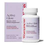 Womaness Active Glow bottle front for daily hair, skin, and nails vitamins