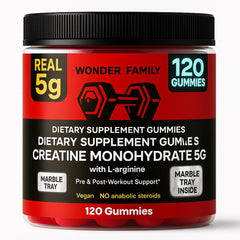Wonder Family Creatine Monohydrate Gummies 120-count package for convenient pre-workout energy.