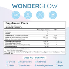 Close-up of WonderCow capsules emphasizing collagen and biotin benefits.