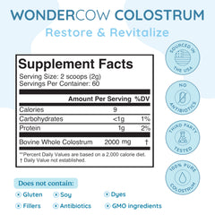 WonderCow colostrum packet on table for convenient daily serving.