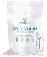 WonderCOW colostrum powder bottle on kitchen counter for daily immune support