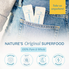 WonderCow Colostrum powder in a glass with smoothie shows easy mix-in for wellness.