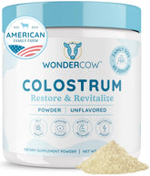 WonderCow colostrum powder tub ready for daily gut support and immune wellness.