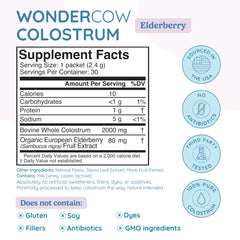 WonderCOW elderberry-infused colostrum powder container ready for gut health benefits
