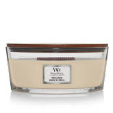 WoodWick Elipsa Vanilla Bean candle close-up showing premium design and crackle potential.